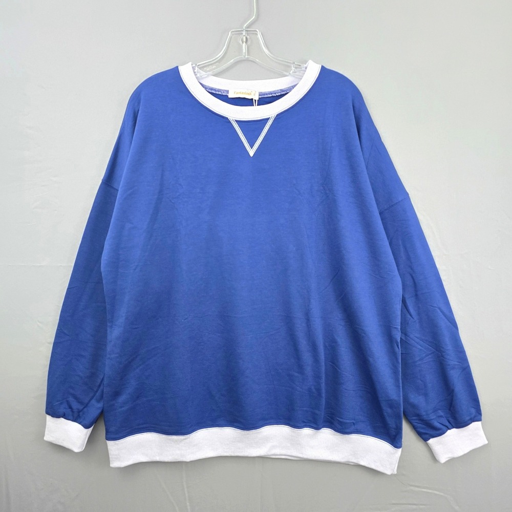 Fantaslook Crew Neckline Long Sleeve Sweatshirt Blue White‎ XL New